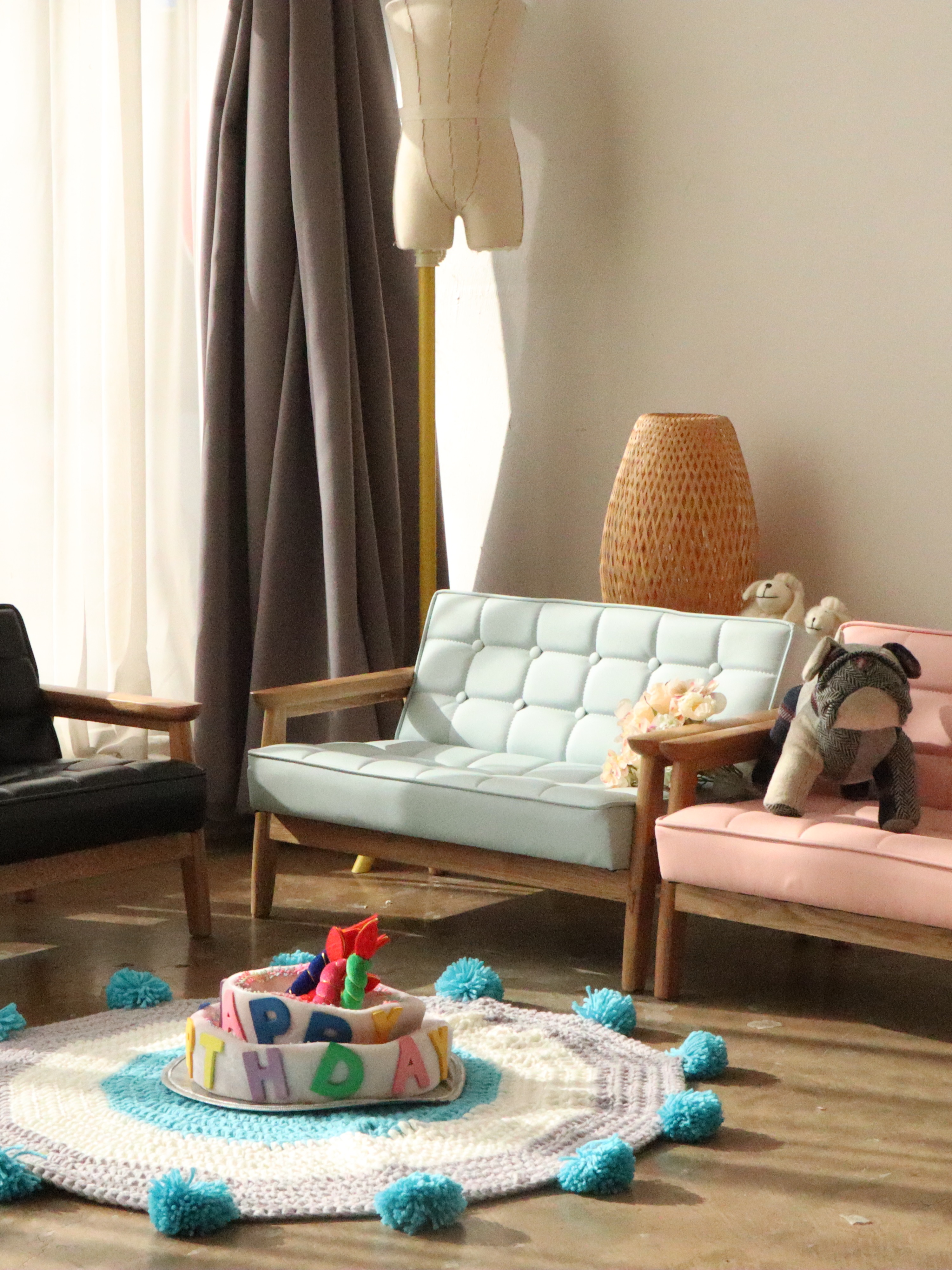 원목 가죽 유아쇼파 솜사탕 쇼파 ( 2size, 3color)