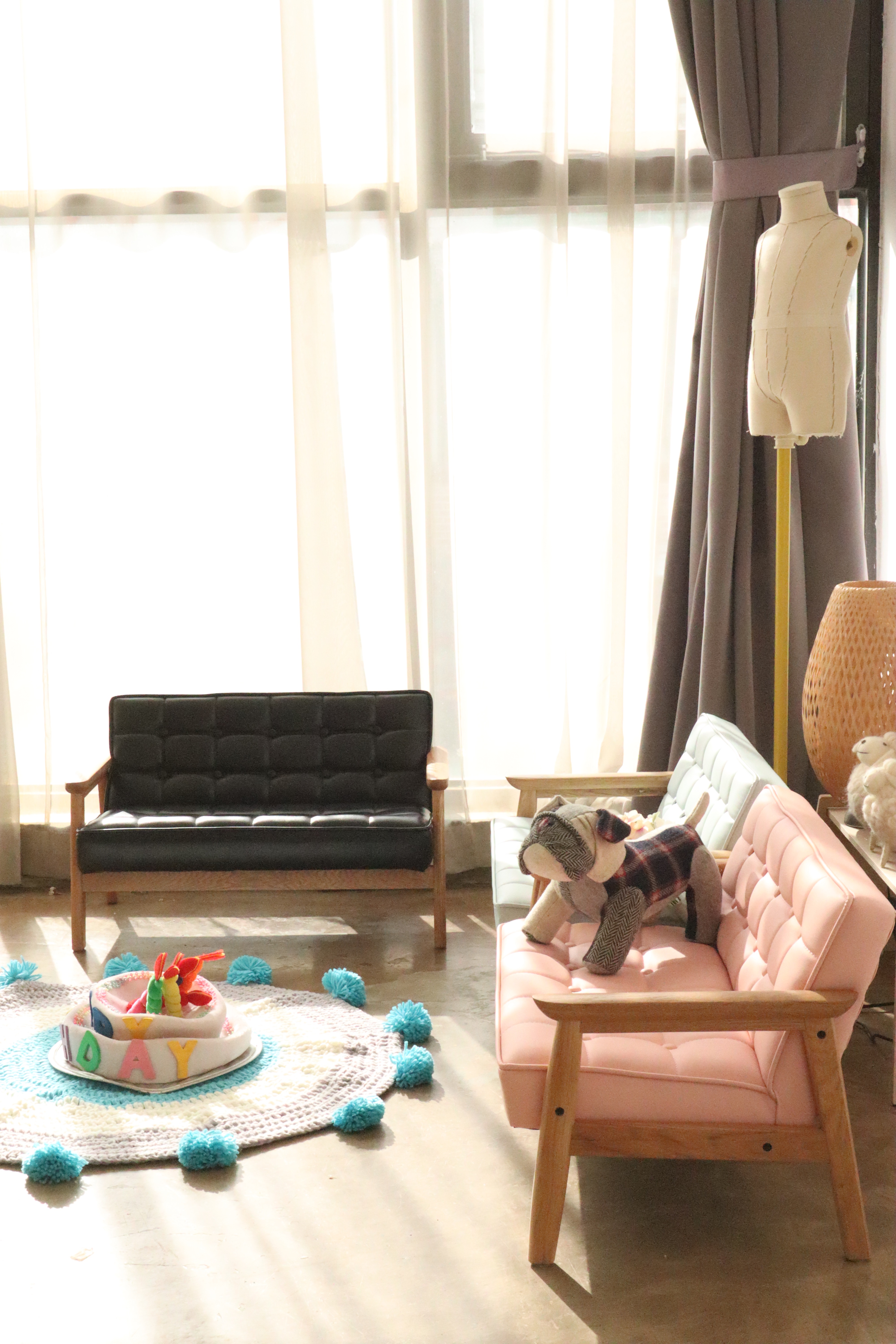 원목 가죽 유아쇼파 솜사탕 쇼파 ( 2size, 3color)