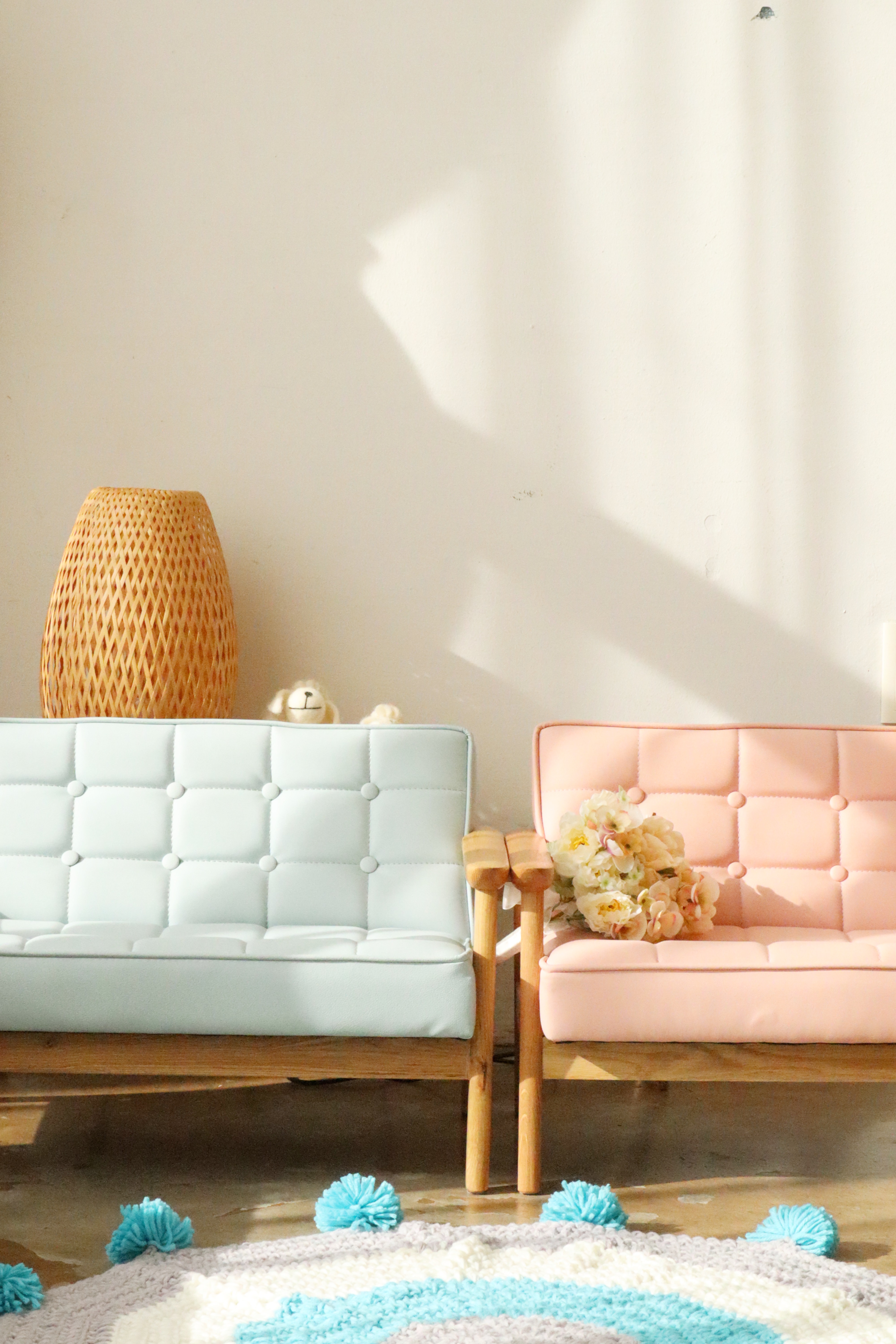 원목 가죽 유아쇼파 솜사탕 쇼파 ( 2size, 3color)