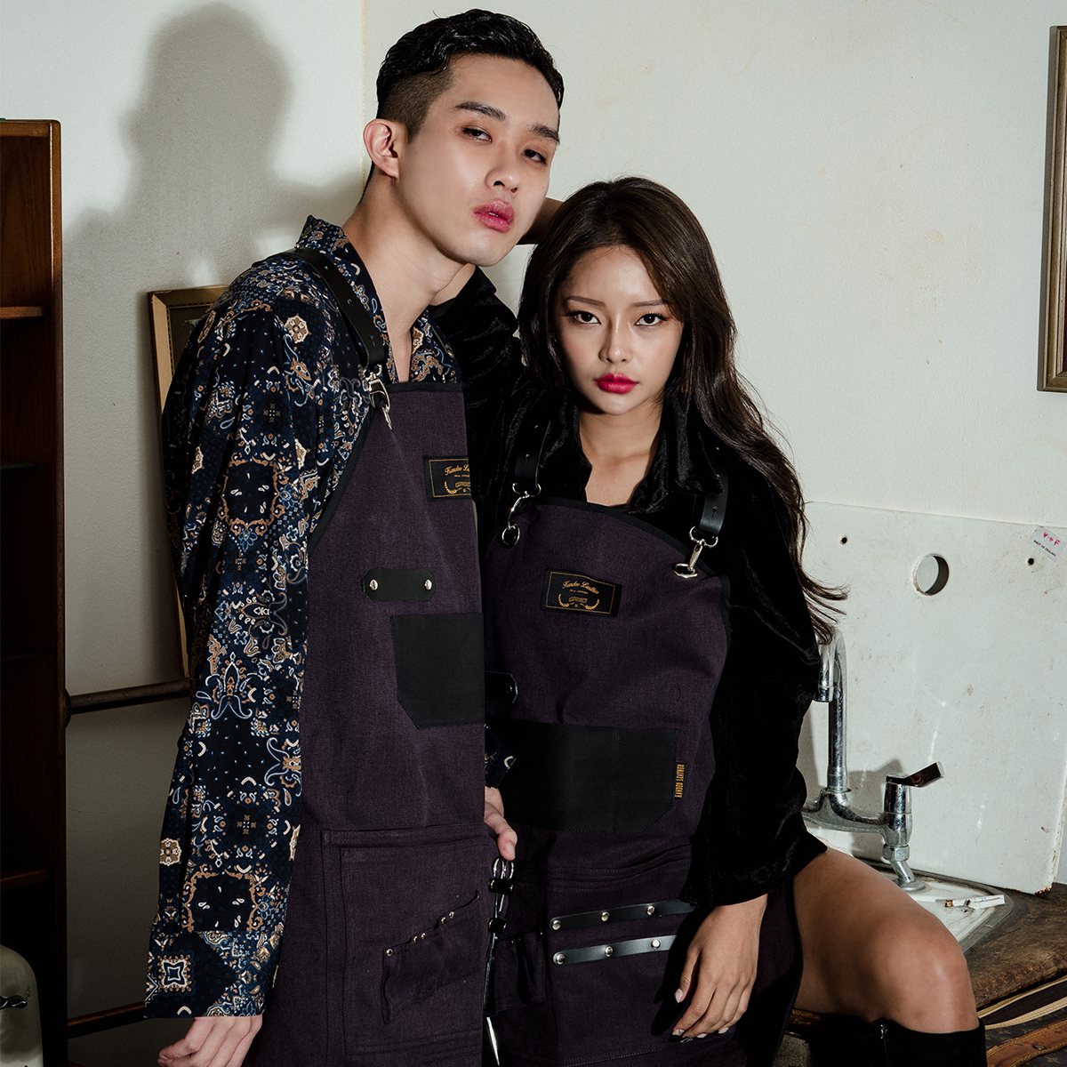 칸데오레더 바리스타 카페 앞치마 무디 퍼플