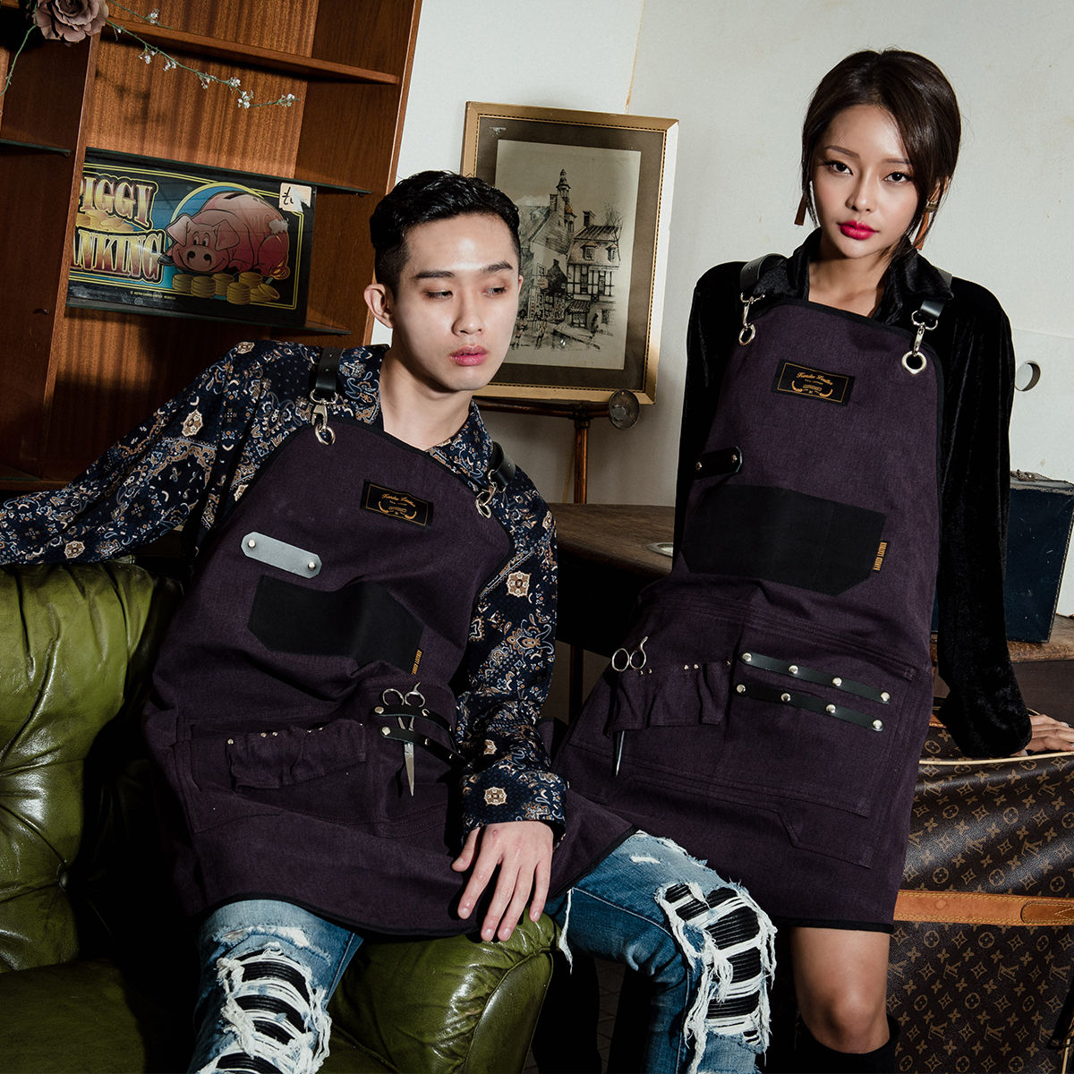 칸데오레더 바리스타 카페 앞치마 무디 퍼플