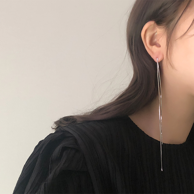 무드 뱀줄 체인 두줄 롱 드롭 귀걸이 실버925은침 목디스크귀걸이 거북목 교정 - 상세 이미지 4