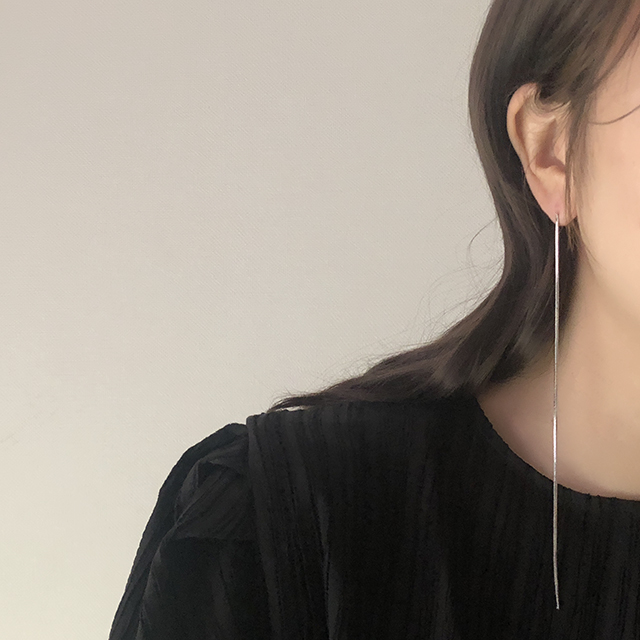 무드 뱀줄 체인 두줄 롱 드롭 귀걸이 실버925은침 목디스크귀걸이 거북목 교정 이미지 7