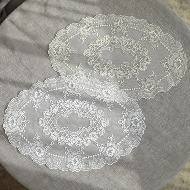 오발 앤틱 레이스 수입 자수 테이블 러너 매트 중