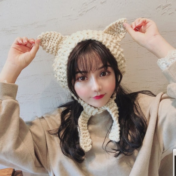 [갓샵 5color 고양이 니트귀도리] 여자 귀돌이 뜨개귀마개 - 상품 이미지