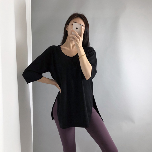 기모 7부 옆트임 커버업티 필라테스 요가복 필라테스복 상의 커버업 티셔츠 - 상세 이미지 4