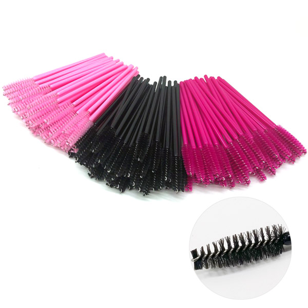 땅콩 스크류 브러쉬/미니마스카라눈썹빗/핑크/블랙/핫핑크 낱개(100개입) - 상품 이미지