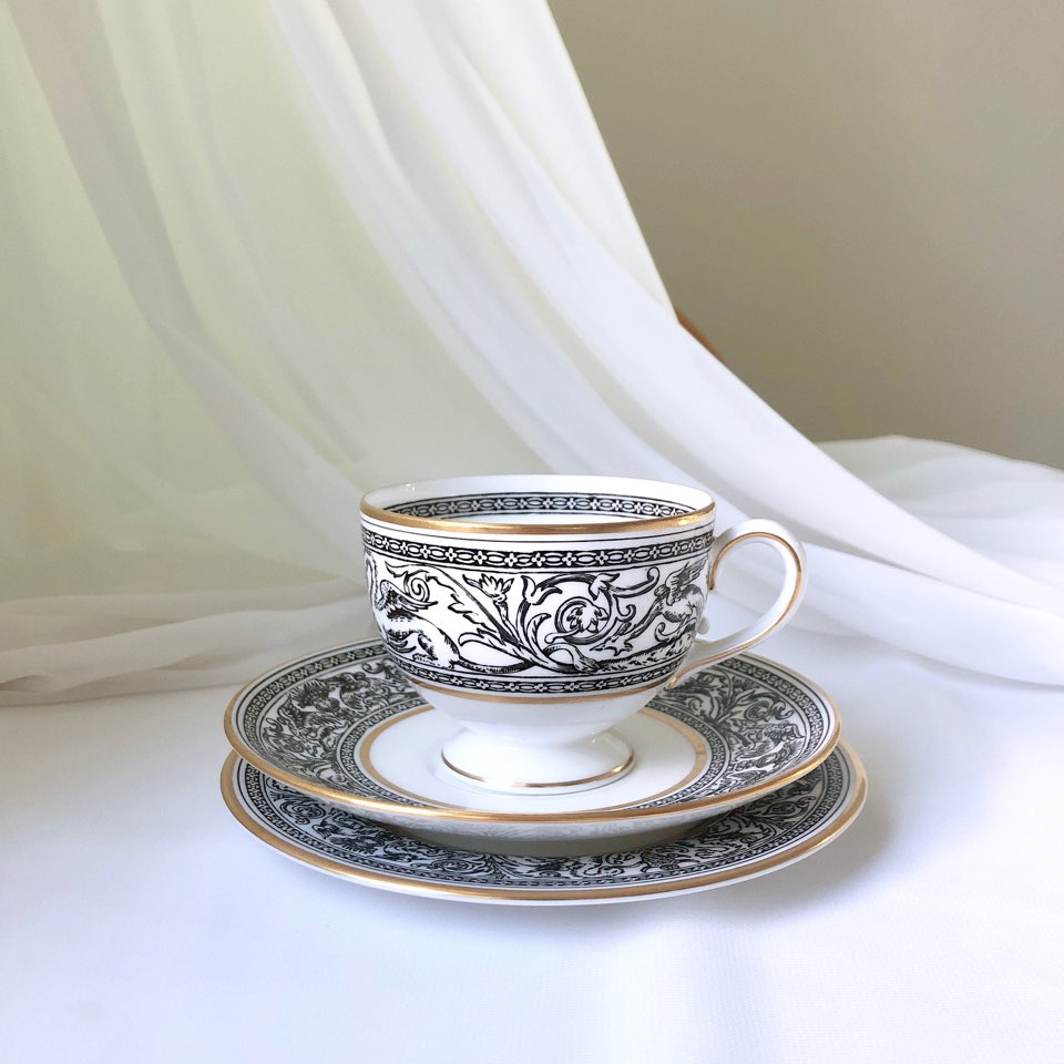 빈티지 웨지우드 플로렌틴 블랙 리잔 커피잔 앤틱찻잔 세트 - 상세 이미지 5