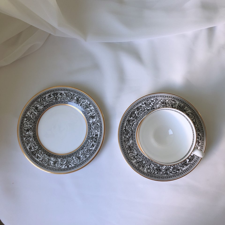 빈티지 웨지우드 플로렌틴 블랙 리잔 커피잔 앤틱찻잔 세트 - 상세 이미지 3