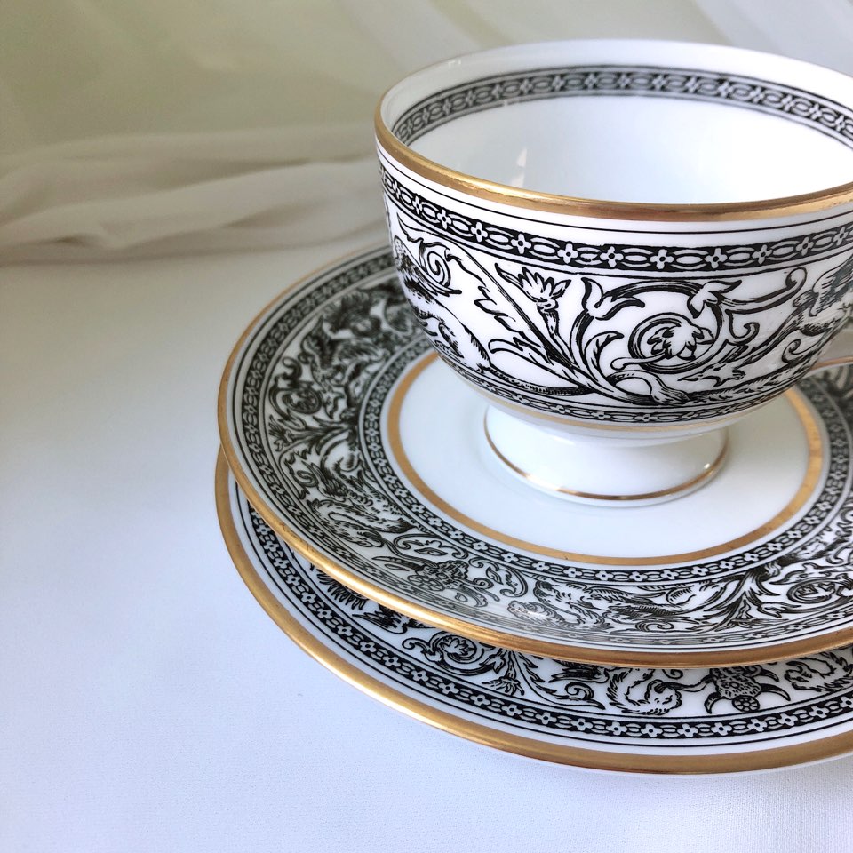 빈티지 웨지우드 플로렌틴 블랙 리잔 커피잔 앤틱찻잔 세트 - 상세 이미지 4