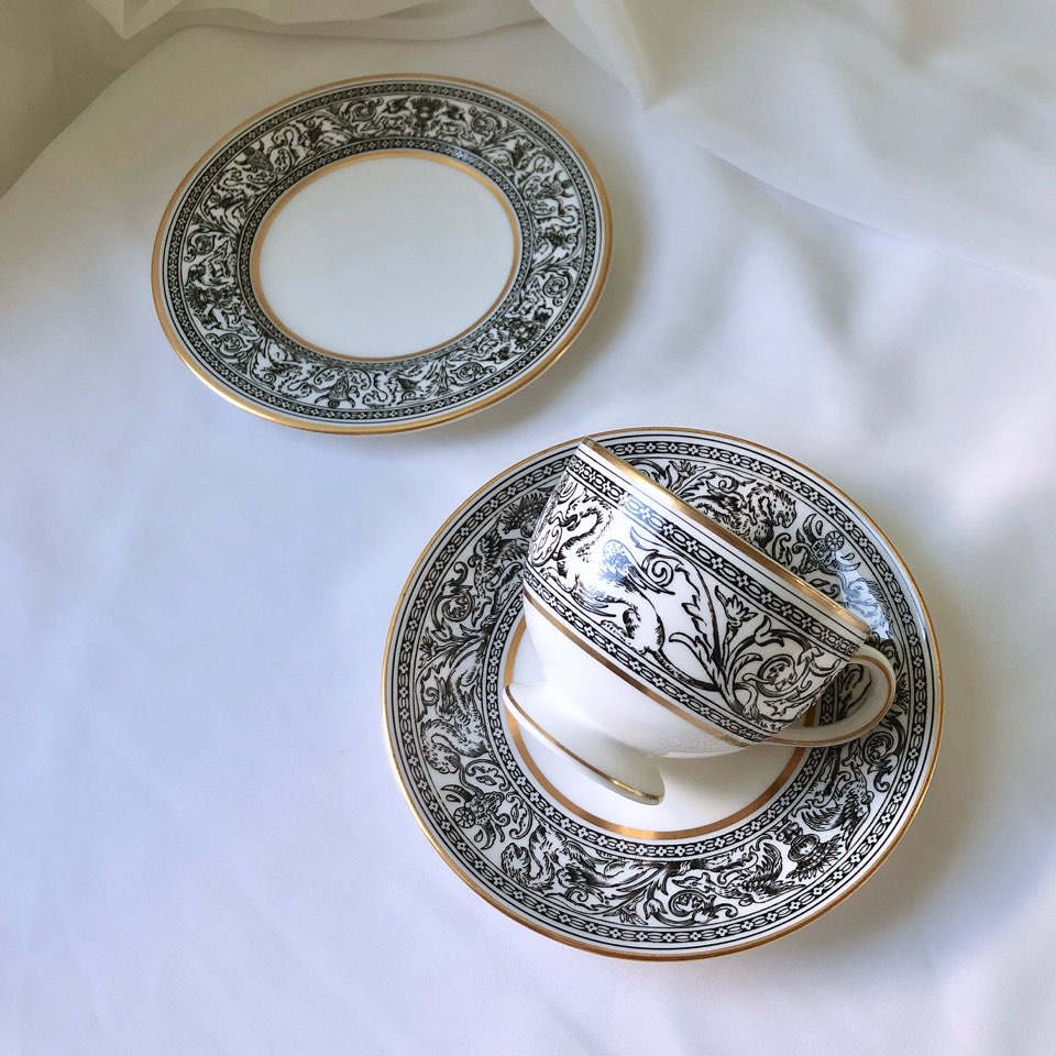 빈티지 웨지우드 플로렌틴 블랙 리잔 커피잔 앤틱찻잔 세트 - 상세 이미지 2