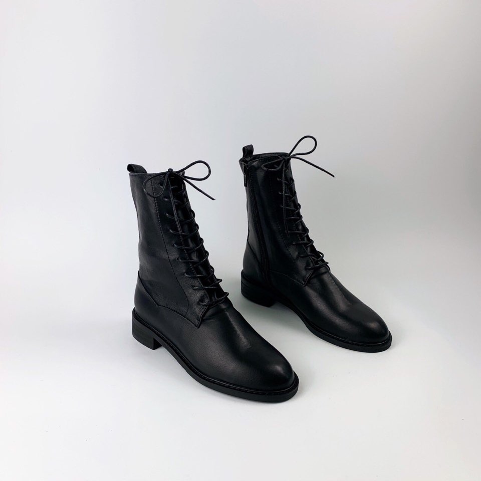 소가죽 수제화 레이스업 미들굽 워커 3.5cm 플랫 - 상세 이미지 3