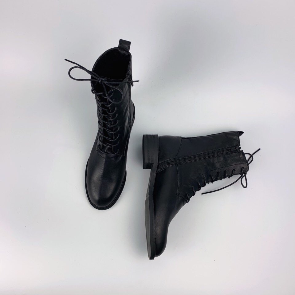 소가죽 수제화 레이스업 미들굽 워커 3.5cm 플랫 - 상세 이미지 4