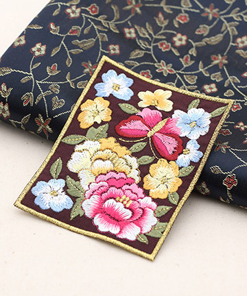 꽃나비 사각 한복 자수 장식 적자주 부자재 : 소잉데일리