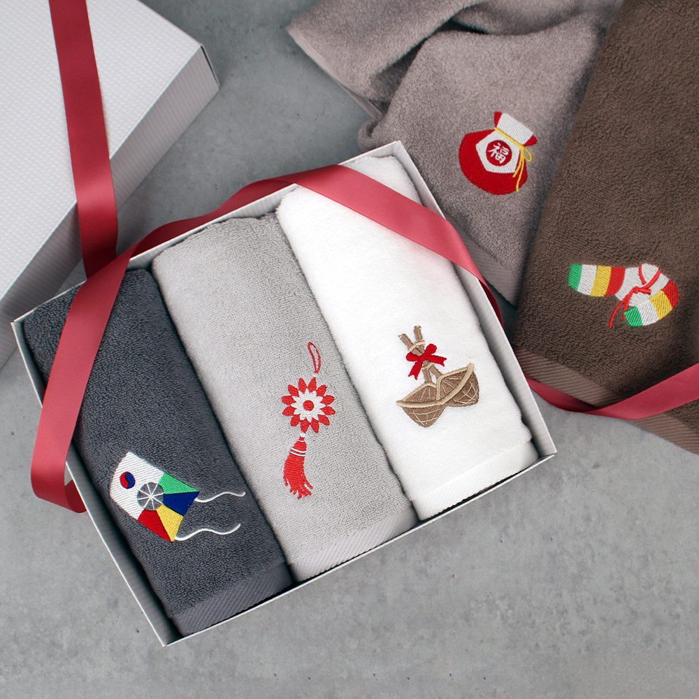 송월타월 150g 30수 전통자수 수건 3매 세트 쇼핑백 제공 - 상품 이미지