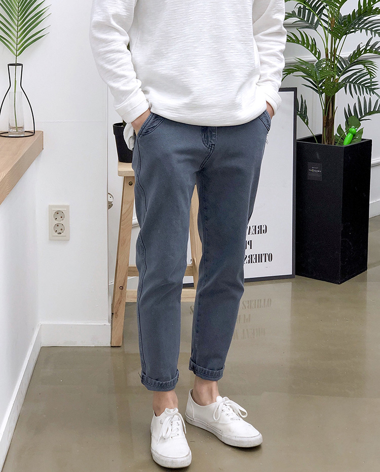 남자 면바지 빅사이즈 반밴딩 슬림 테이퍼드핏 치노팬츠 ( 봄 가을 겨울 ) - 상세 이미지 2