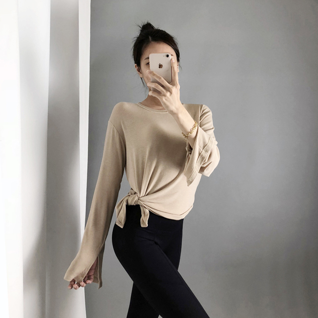 슬림 커버업 긴팔티 필라테스 요가복 필라테스복 상의 운동복 티셔츠 - 상세 이미지 2