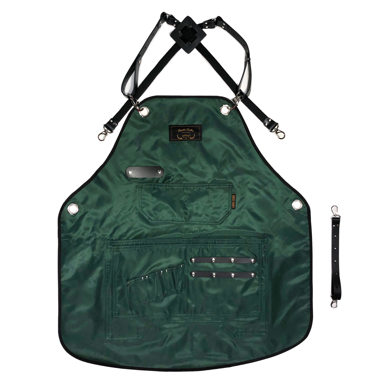 칸데오레더  레인져 딥그린 공방 미용실 카페 미용사 바리스타 앞치마 제작 가죽 방수앞치마