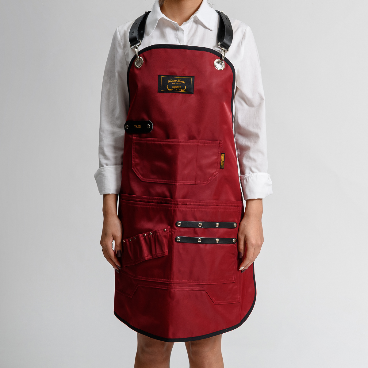 칸데오레더 레인져 버건디 공방 미용실 카페 미용사 바리스타 앞치마 가죽 방수앞치마