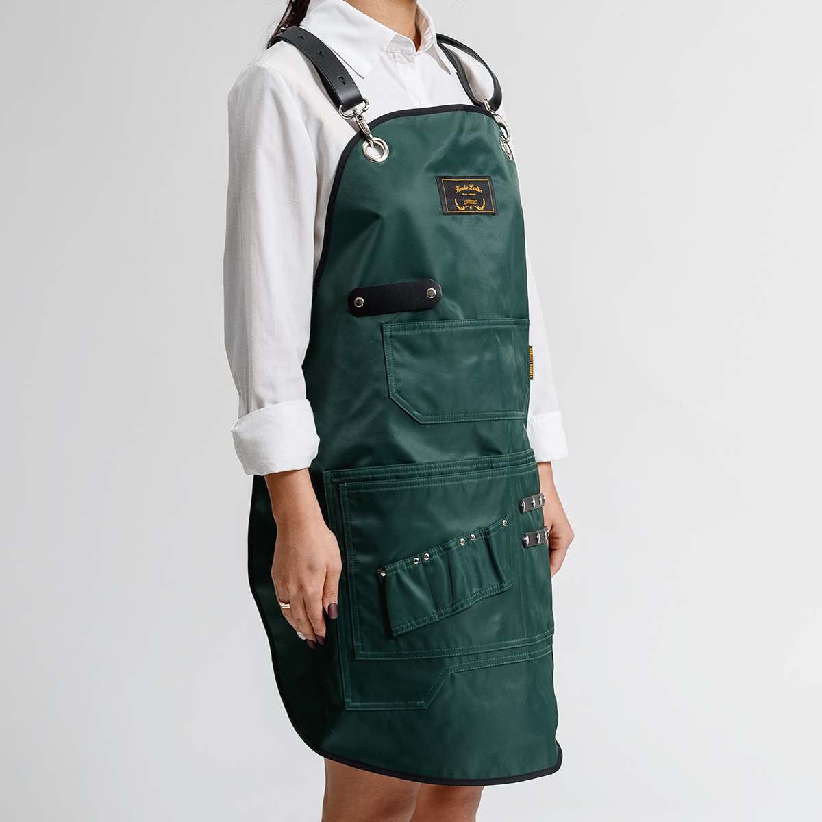 칸데오레더  레인져 딥그린 공방 미용실 카페 미용사 바리스타 앞치마 제작 가죽 방수앞치마