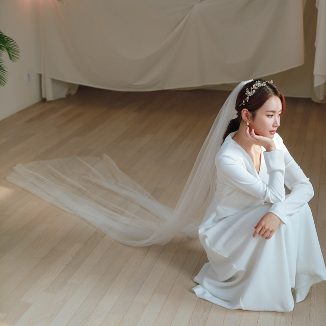 [1겹/2겹] 웨딩 롱베일 3m 면사포 셀프웨딩베일 웨딩스냅소품 이미지 3