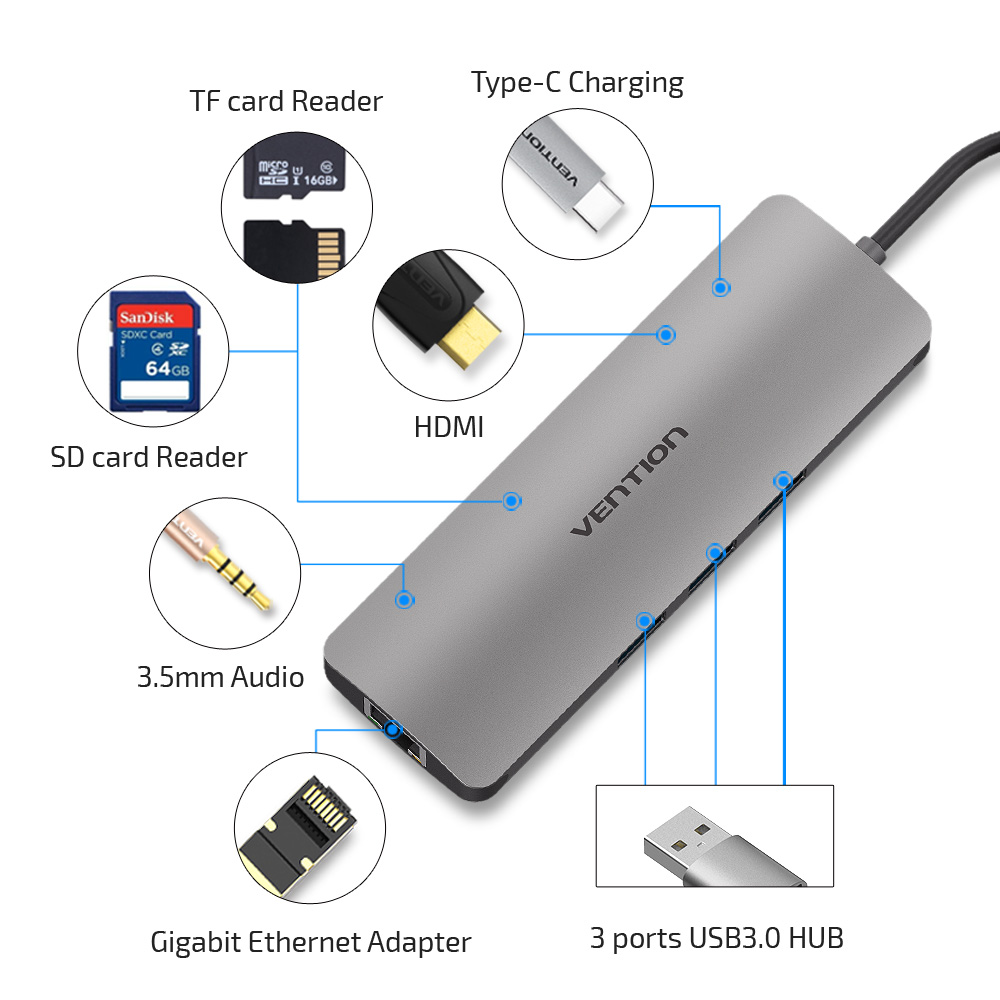 벤션 9in1 C타입 멀티포트 HDMI 이더넷 독 허브, CGNHA 이미지 6