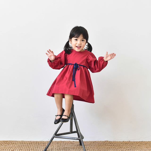 이안원피스 여아 아동 보통핏 레드 진청 면 - 상세 이미지 2