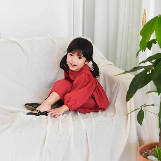 이안원피스 여아 아동 보통핏 레드 진청 면 - 상세 이미지 4