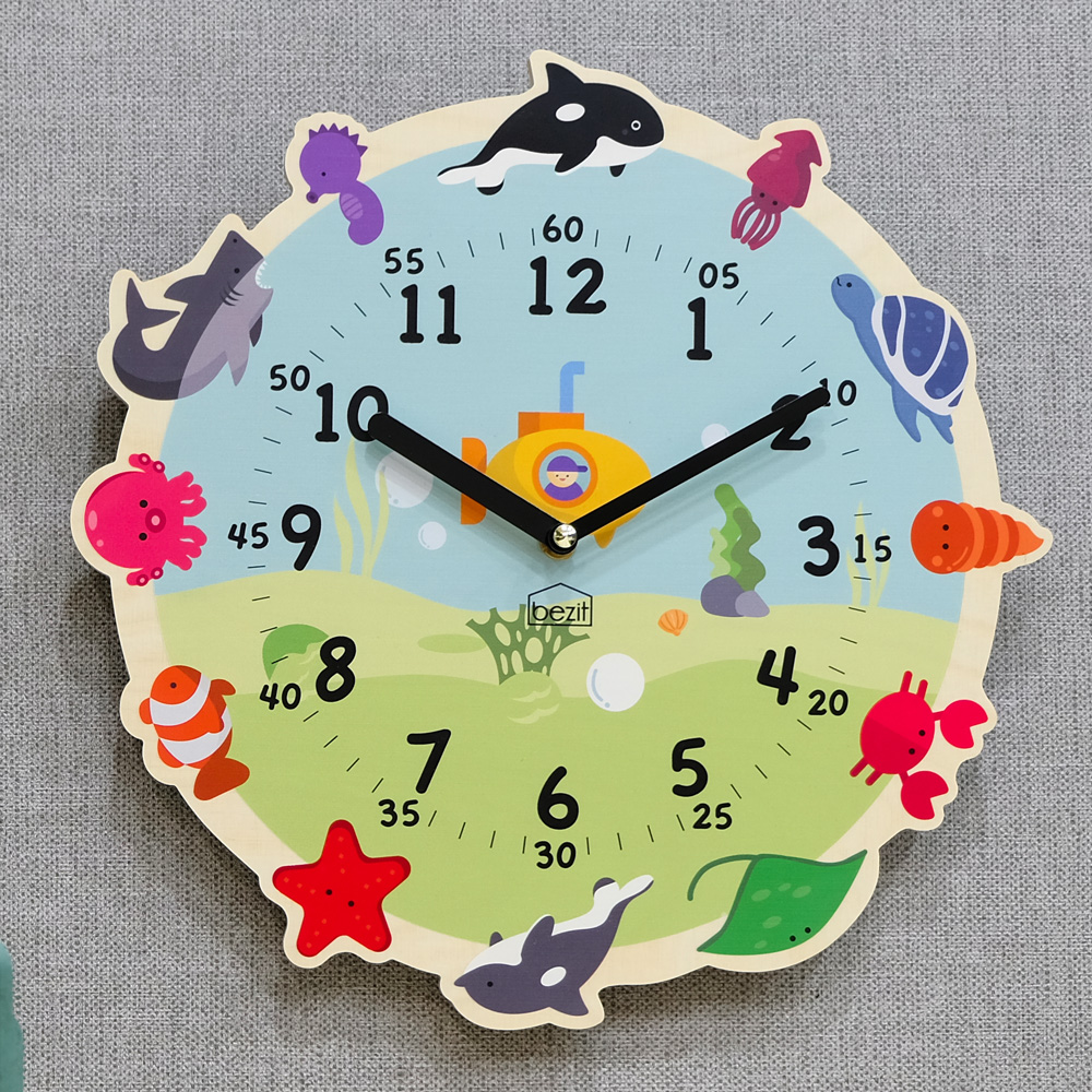 베짓 교육용 아이방 아기방 학습용 시계공부 무소음 벽시계 - 바다탐험대