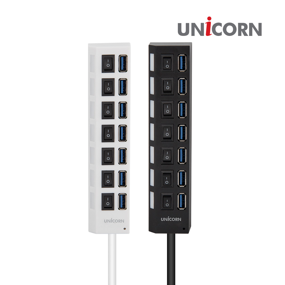 유니콘 XH-800A 블랙 7포트 USB2.0허브 포트별 전원스위치 어댑터포함 - 메인 이미지
