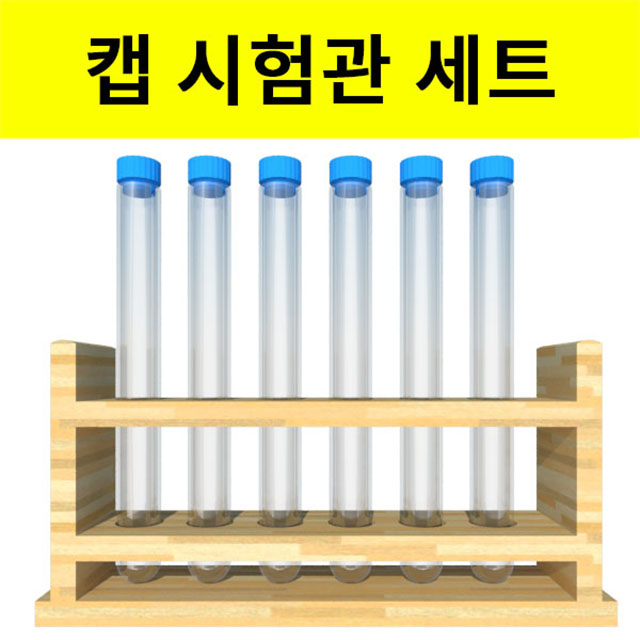 플라스틱 캡시험관 세트 나무 시험관대 포함 (6홀) 구정과학 - 메인 이미지