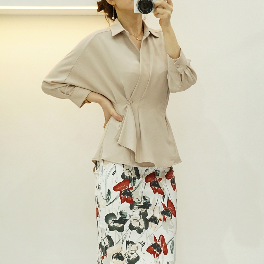 브이넥 카라 가오리 랩 쉬폰 블라우스 (3 color)