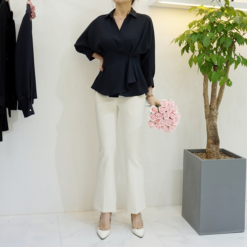 브이넥 카라 가오리 랩 쉬폰 블라우스 (3 color)
