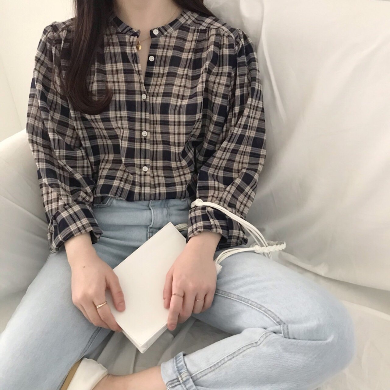베라 체크 블라우스 - 상세 이미지 3