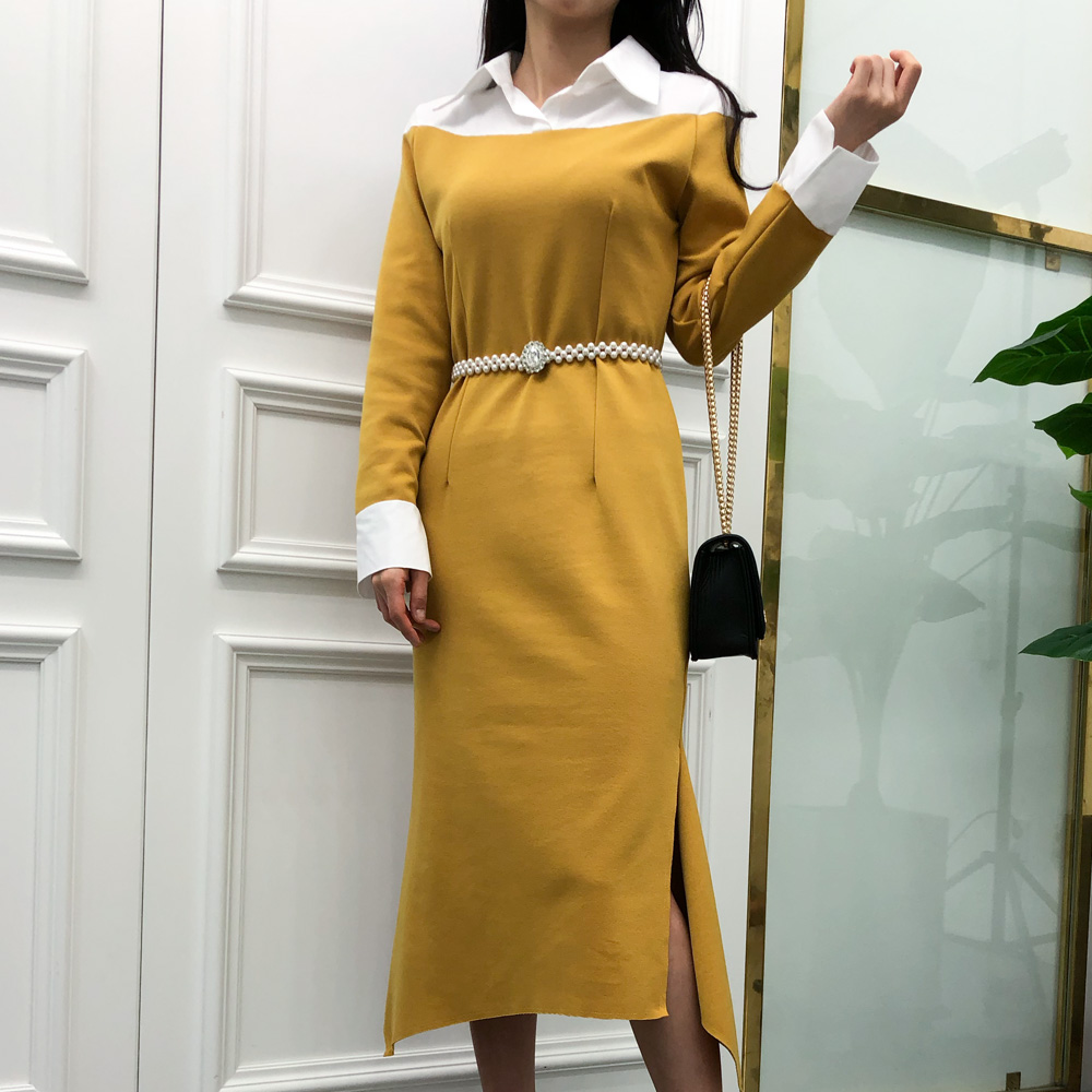 여성 큐빅 진주 포인트 원피스 벨트 - 상세 이미지 4