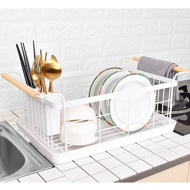 원목 투핸들 식기건조대 원룸 접시 렉 그릇 거치대 행주걸이 수저통