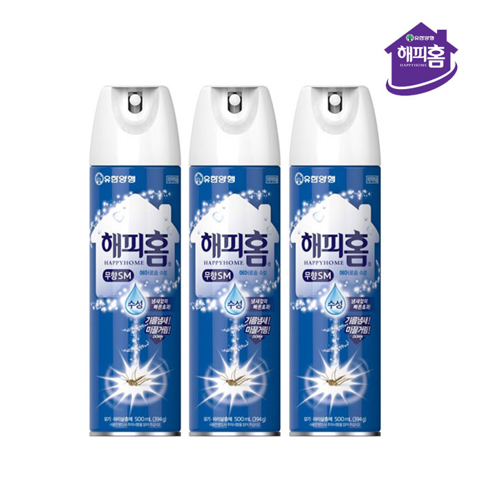해피홈 에어로솔 유성 무성 모기살충제 500ml / 무향 피톤치드 X3개 - 상세 이미지 3