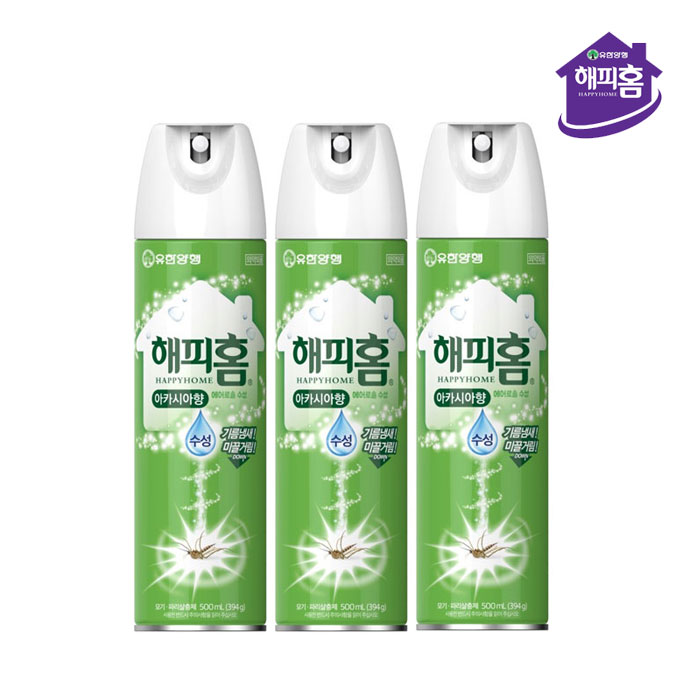 해피홈 에어로솔 모기 살충제 / 수성 아카시아향 500ml X3개 - 상품 이미지