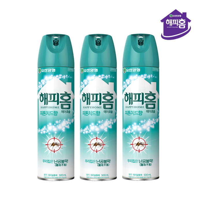 해피홈 에어로솔 유성 무성 모기살충제 500ml / 무향 피톤치드 X3개 - 상세 이미지 4
