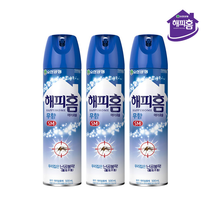 해피홈 에어로솔 유성 무성 모기살충제 500ml / 무향 피톤치드 X3개 - 상세 이미지 2
