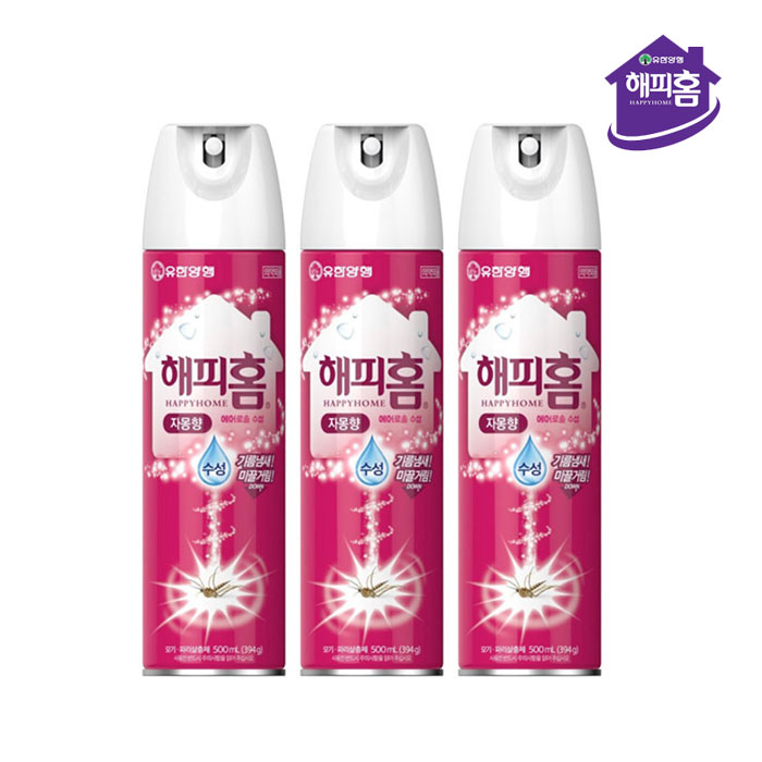 해피홈 에어로솔 유성 무성 모기살충제 500ml / 무향 피톤치드 X3개 이미지 7