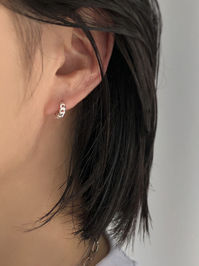 (무배/실버925) all silver 미니 꼬임 원터치 링귀걸이 - 메인 이미지