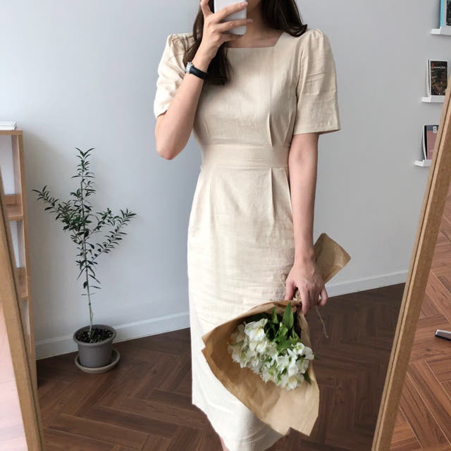 스퀘어넥 린넨 원피스 루즈핏 퍼프 반팔 여름 롱 베이지 블랙 가격 비교 코이블리 스퀘어넥 린넨 원피스 루즈핏 퍼프 반팔 여름 롱 베이지 블랙