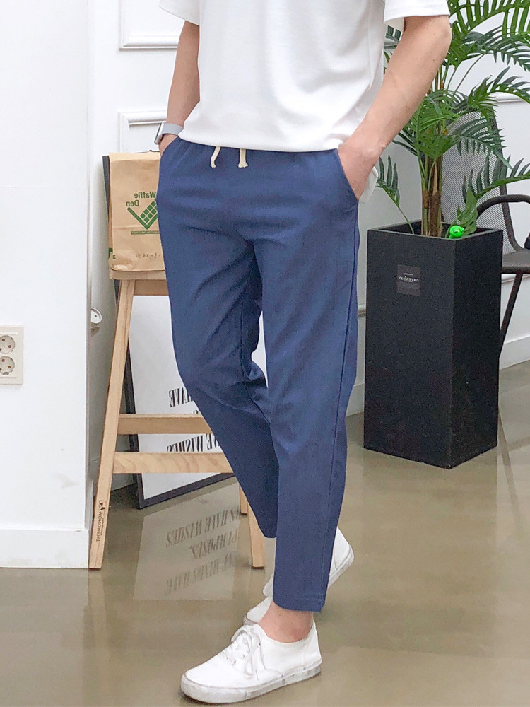 1+1 남자 여름바지 밴딩 린넨 팬츠 9부 마 슬랙스 카고조거 반바지