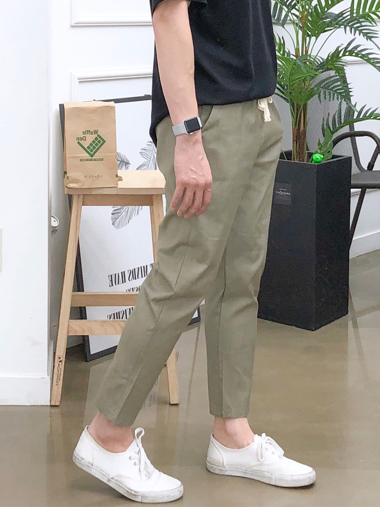 1+1 남자 여름바지 밴딩 린넨 팬츠 9부 마 슬랙스 카고조거 반바지