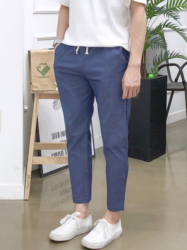 남자 여름바지 린넨 팬츠 마 밴딩 9부 슬랙스