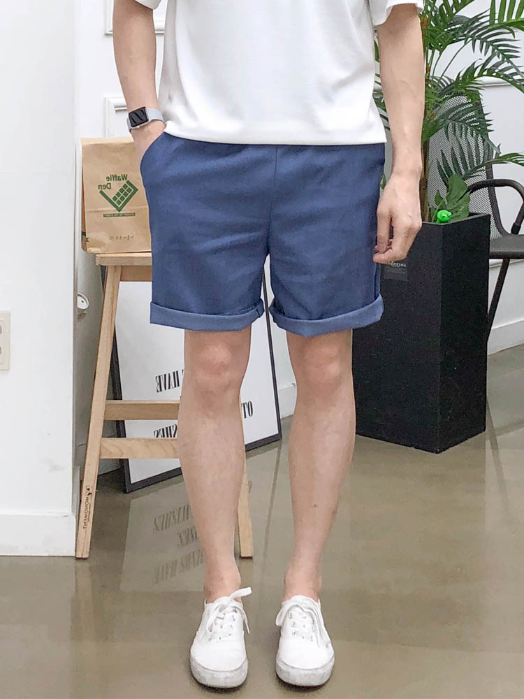 남자 반바지 여름 린넨 마 5부 밴딩 팬츠 이미지 2