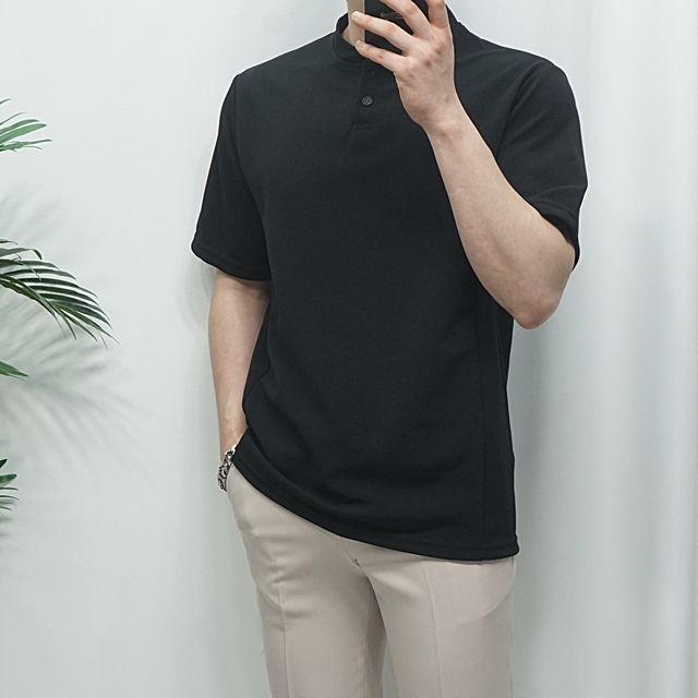 남자 스판분또 헨리넥 반팔티셔츠 - 상품 이미지