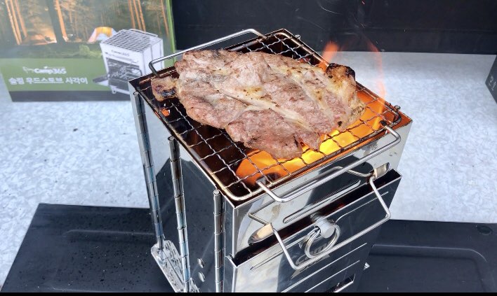 캠핑 미니 사각 우드스토브 요리화로대 불멍 가능 경량 휴대용 화목난로 백패킹화로대 미니화로대