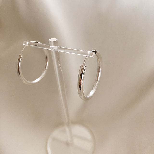 silver925 심플 파이프 볼드 원터치 링 귀걸이 925실버 3cm - 상세 이미지 4